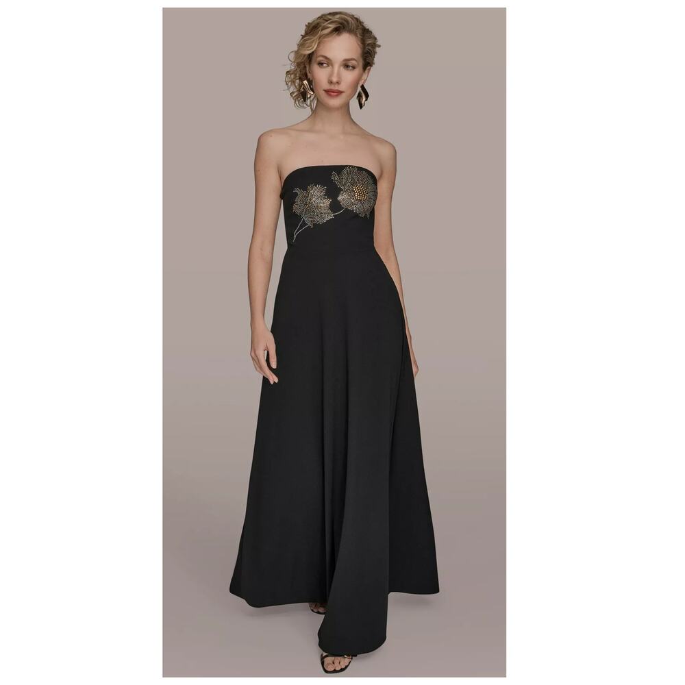 NWT Donna Karan New York Placed Beaded Floral Strapless Gown Size 8
